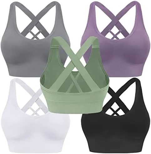 evercute sports bra for women padded medium support criss cross strappy bras seamless high impact yoga exercise athletic bras