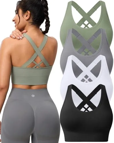 evercute sports bras for women padded medium support criss cross strappy bra seamless high impact yoga exercise athletic bras